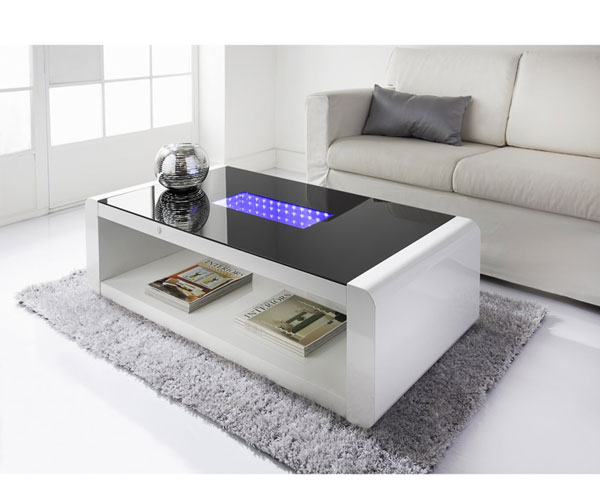 مدل میز جلو مبلی مدرن سفید با نورپردازی داخلی