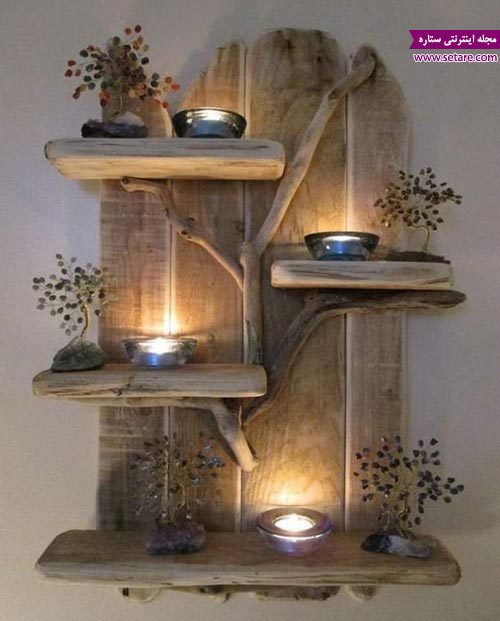 عکس استفاده از چوب درخت به عنوان دکور شمعی