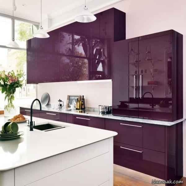 دکوراسیون آشپزخانه با کابینت بنفش آشپزخانه بنفش