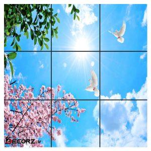تایل سقفی آسمان مجازی طرح گل و برگ کد ۰۵۰۰ سایز ۶۰×۶۰ سانتی متر مجموعه ۹ عددی