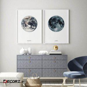 تابلو سالی وود طرح زمین و ماه کد T111501 مجموعه ۲ عددی