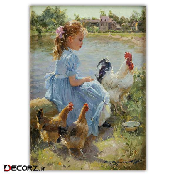 تابلو شاسی طرح دختری با جوجه ها کد PR069