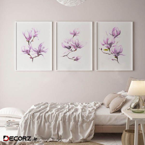 تابلو سالی وود طرح ماگنولیای دلربا کد T110602 مجموعه 3 عددی