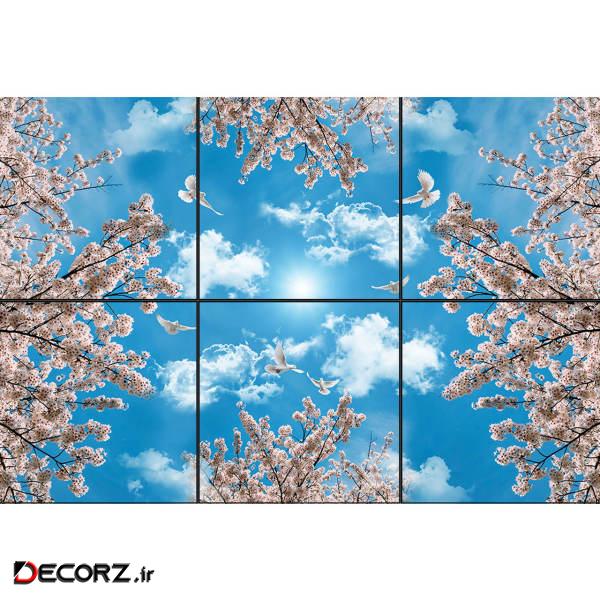 تایل سقفی آسمان مجازی طرح آسمان و شکوفه کد 123سایز 60x60 سانتی متر مجموعه 6 عددی