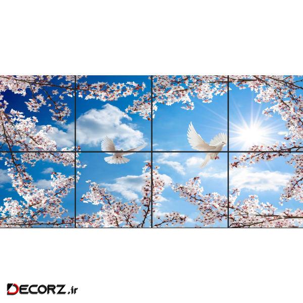تایل سقفی آسمان مجازی طرح پرواز کبوتر کد 775 سایز 60x60 سانتی متر مجموعه 8 عددی