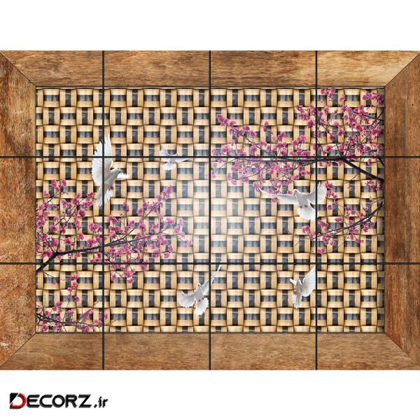 تایل سقفی آسمان مجازی طرح کبوتر و شکوفه کد 221 سایز 60x60 سانتی متر مجموعه 12عددی