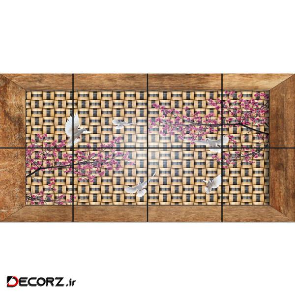 تایل سقفی آسمان مجازی طرح کبوتر و شکوفه کد 224 سایز 60x60 سانتی متر مجموعه 8 عددی