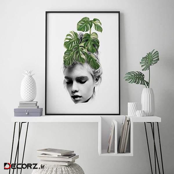 تابلو سالی وود طرح دختر برگ انجیری کد T300207 تابلو سالی وود طرح دختر برگ انجیری کد T300207
