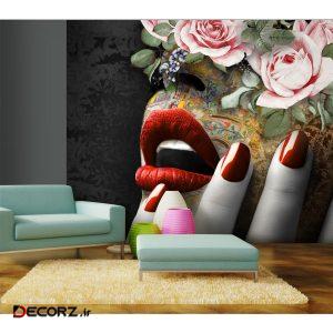 پوستر دیواری طرح صورت و گل و کاشی کد pb131