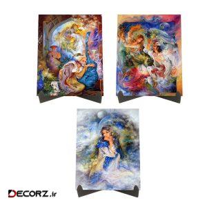 تابلو شاسی رومیزی طرح مینیاتور استاد فرشچیان کد LS2367 مجموعه ۳ عددی