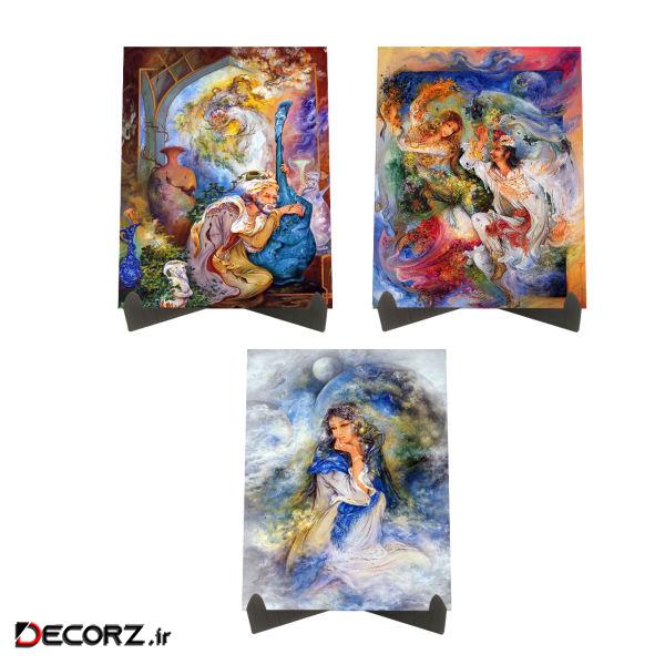 تابلو شاسی رومیزی طرح مینیاتور استاد فرشچیان کد LS2367 مجموعه 3 عددی
