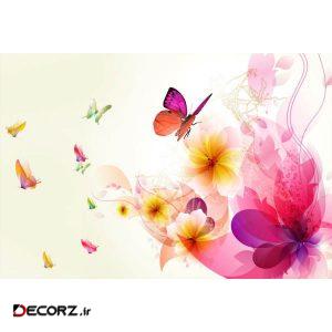 تابلو شاسی طرح نقاشی گل و پروانه مدل T1209