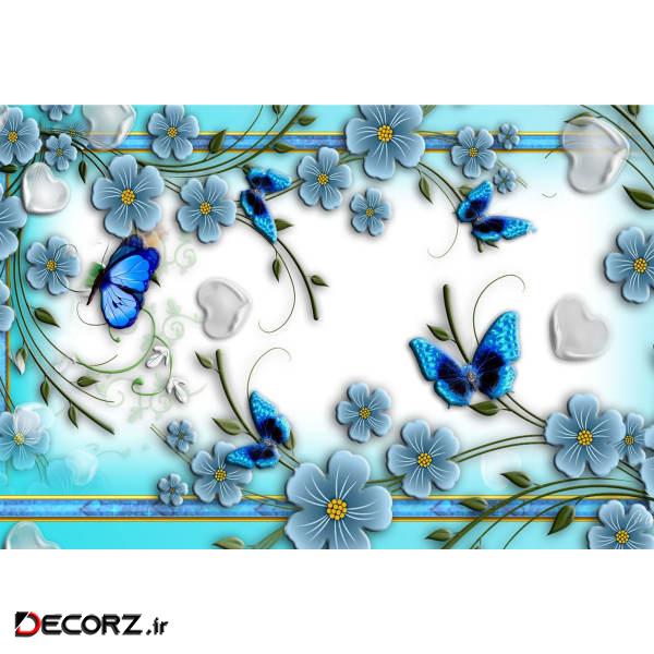 تابلو شاسی طرح نقاشی گل و پروانه مدل T1221