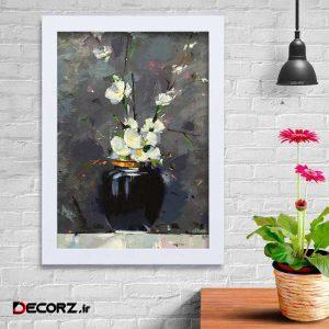 تابلو   گالری استاربوی طرح گل سفید مدل هنری KL132