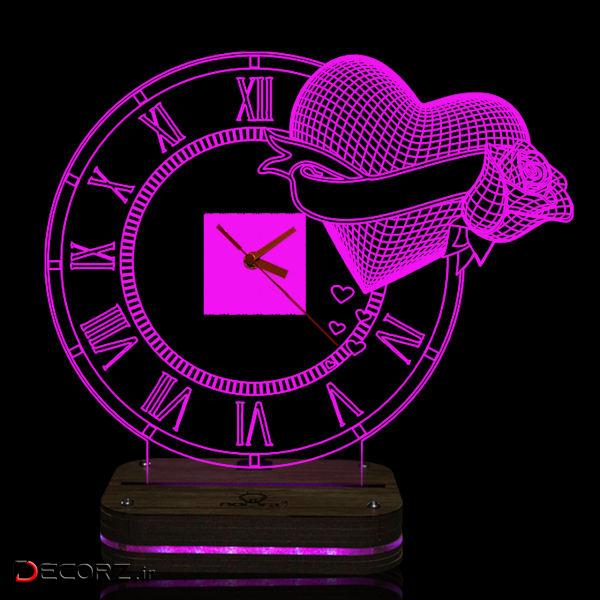چراغ خواب نورا طرح ساعت قلب و گل کد 078
