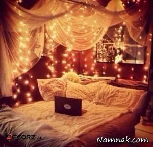 تزیین رویایی اتاق خواب با ریسه های ال ای دی + عکس تزیین رویایی اتاق خواب با ریسه های ال ای دی + عکس