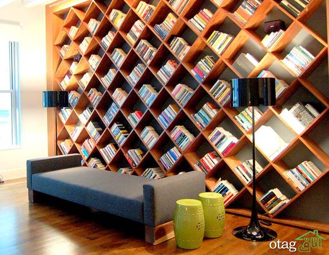 کتابخانه دیواری چوبی مخصوص اتاق نشیمن برای ترویج کتابخوانی